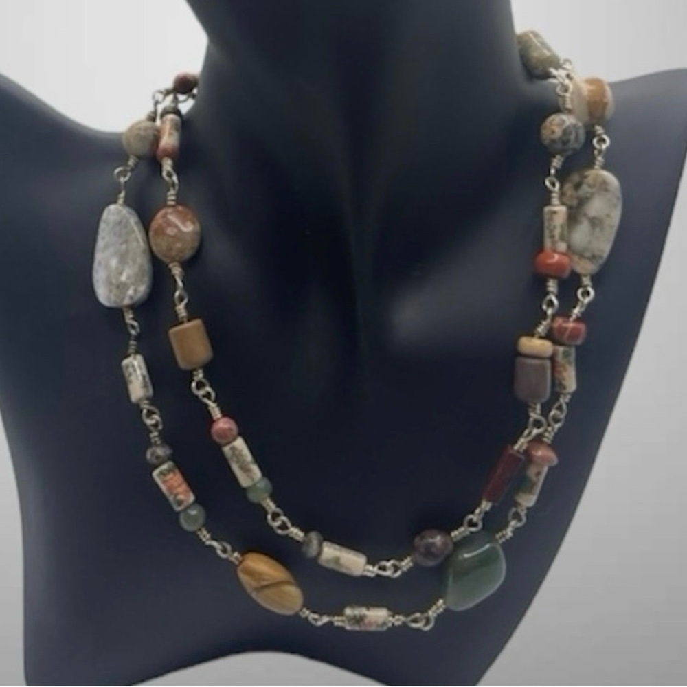 HANDMADE STERLING AND JASPER EXTRA LONG NECKLACE